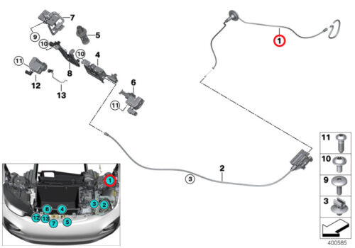 Genuine BMW (51237299165) Bonnet Bowden Cable, Rear