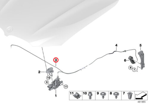 Genuine BMW (51237397502) Bonnet Release Cable, Front
