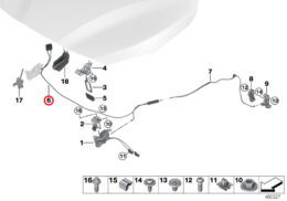 Alternative view of Bowden Cable, Hood, Front