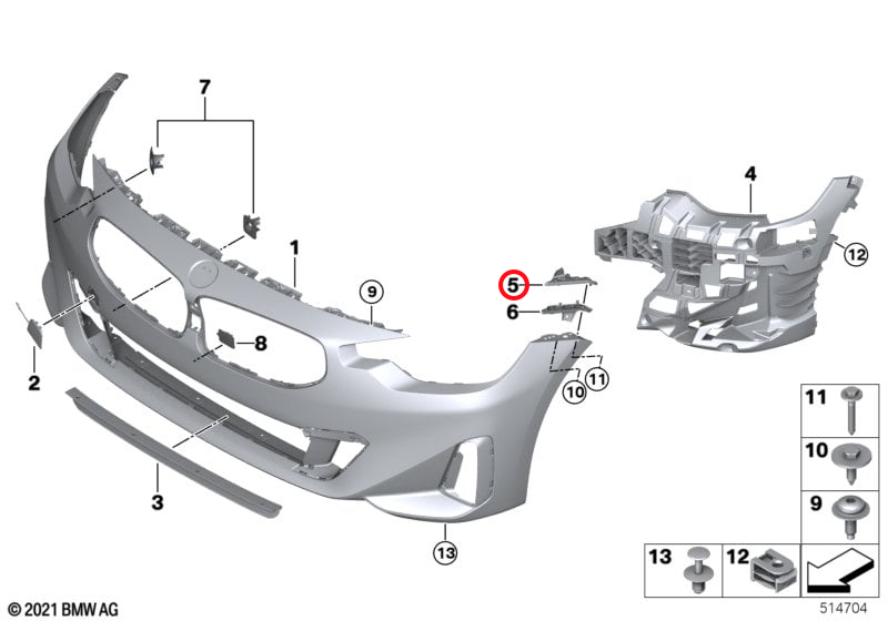 Genuine Bmw (51118497305) Front Left Upper Bumper Guide Front Left Upper Bumper Guide