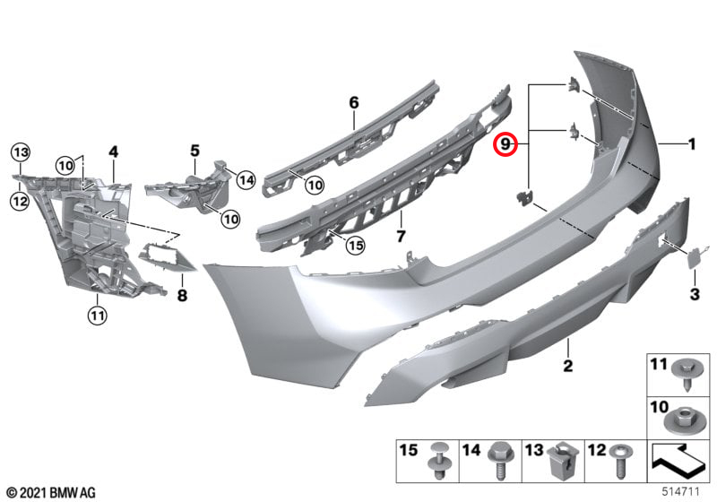 Genuine Bmw (51125A2E940) Pdc/Pma Sensor Mounting Set, Rear PDC/PMA Sensor Mounting Set, Rear