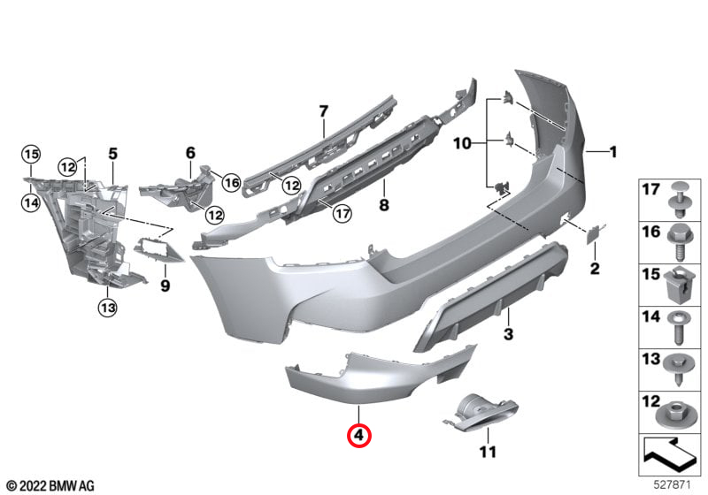 Genuine Bmw (51125A2E9F6) Bumper Trim Panel, Rear, Right Bumper Trim Panel, Rear, Right