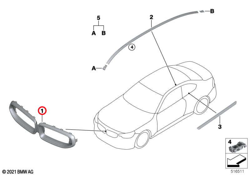 Genuine Bmw (51139465119) Front Kidney Grille With Icam Front Kidney Grille with iCAM