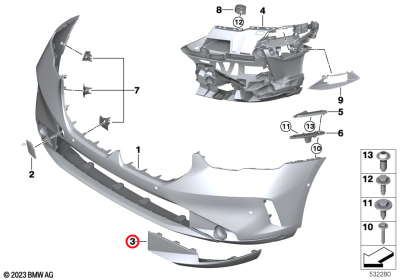 Genuine Bmw (51115A36024) Bumper Panel, Lower, Right, Front Bumper Panel, Lower, Right, Front