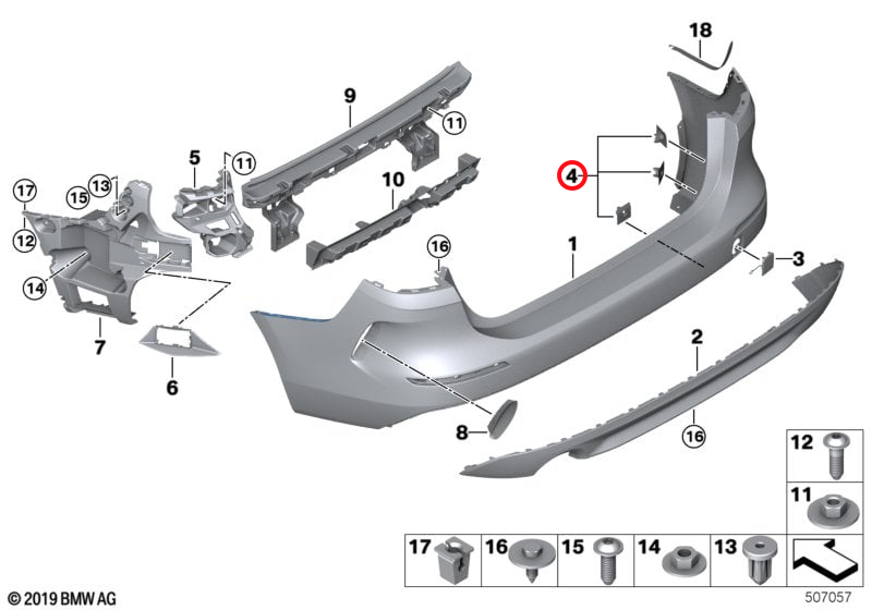 Genuine Bmw (51129464173) Pdc/Pma Sensor Mounting Bracket, Rear PDC/PMA Sensor Mounting Bracket, Rear